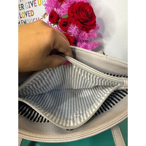 Alexis Bendel Tote Bag - Light Gray Pebbled Faux Leather - Striped Interior - Picture 5 of 5